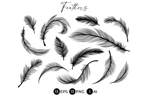 Black Feathers Stencil Boho Line Art, an Illustration by ilonitta