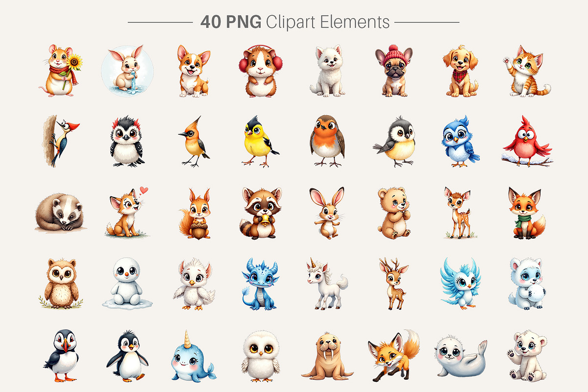 Watercolor Winter Animal Clipart, an Animal Illustration by Artnoy (Photo 2 of 8)