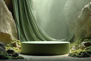 Green cylinder product display in a, an Abstract Photo by Pixeness Studio