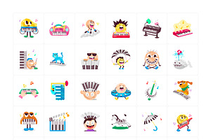 Piano Cartoon Stickers Set