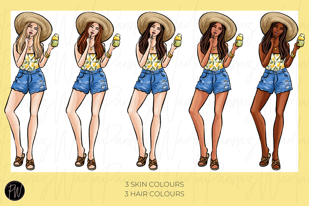 Italian Summer girls clipart bundle, a Person Illustration by Parinaz Wadia Design (Photo 5 of 8)