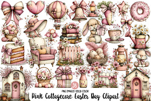 Pink Cottagecore Easter Day Clipart, an Illustration by Designworld