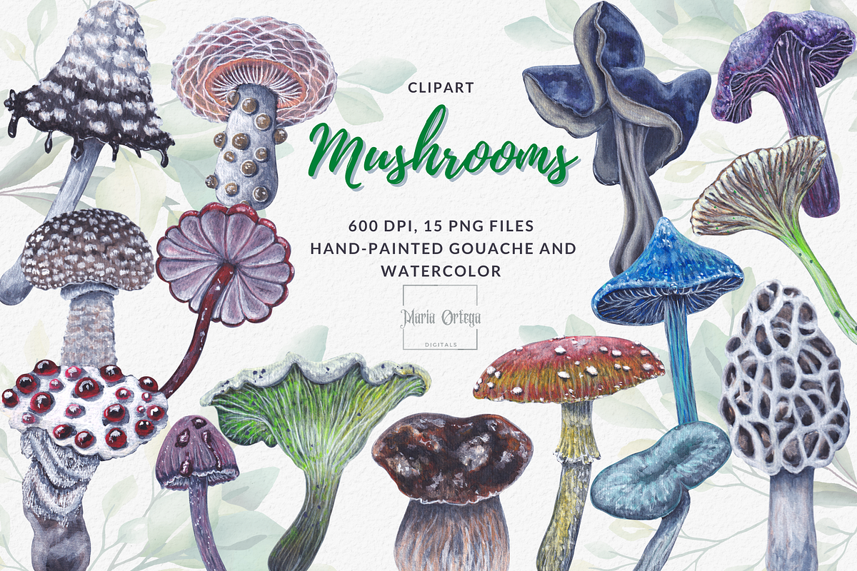 Watercolor and gouache Mushrooms, an Illustration by MariaOrtegaDigitals (Photo 1 of 6)