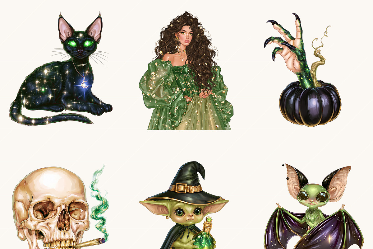 Spooky Alien Halloween Clipart, a Seasonal Illustration by BusyDaydesign (Photo 6 of 9)