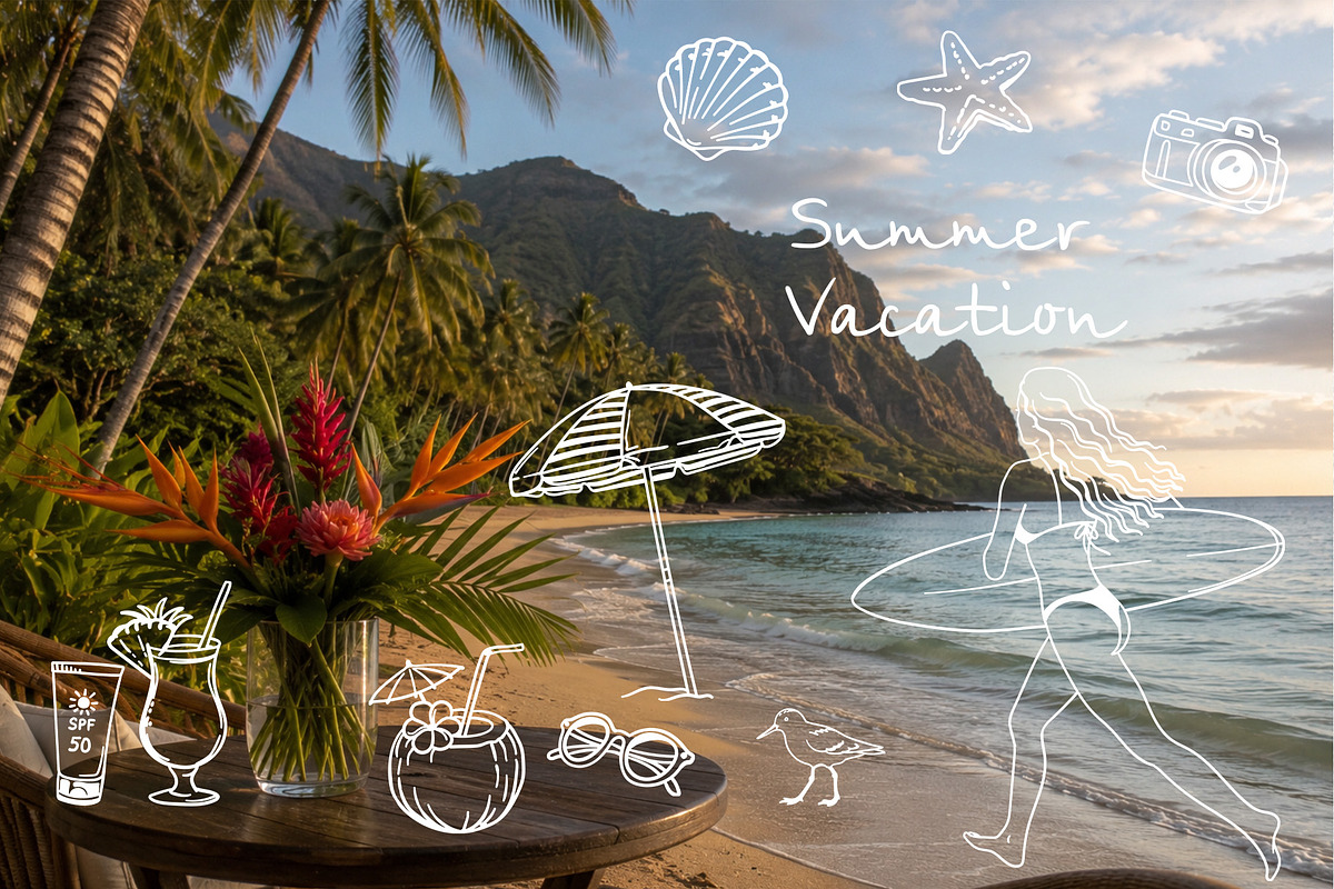 Coastal Summer Line Art, a Seasonal Illustration by Watercolor dreams (Photo 2 of 3)