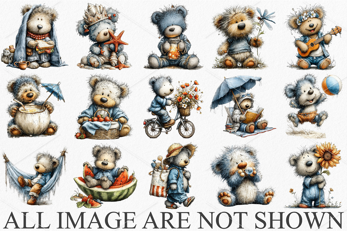 Whimsical Summer Teddy Bear Clipart, a Seasonal Illustration by Canvas Craft (Photo 4 of 6)