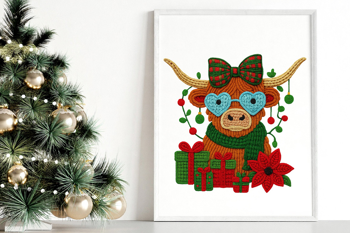 Christmas Highland Cow, an Illustration by Canvas Craft (Photo 5 of 5)