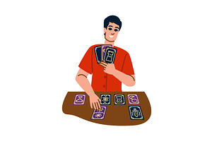 Fortune teller reading tarot cards, a Person Illustration by pikepicture