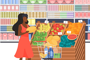Buying grocery products supermarket, a Person Illustration by Lemberg Vector