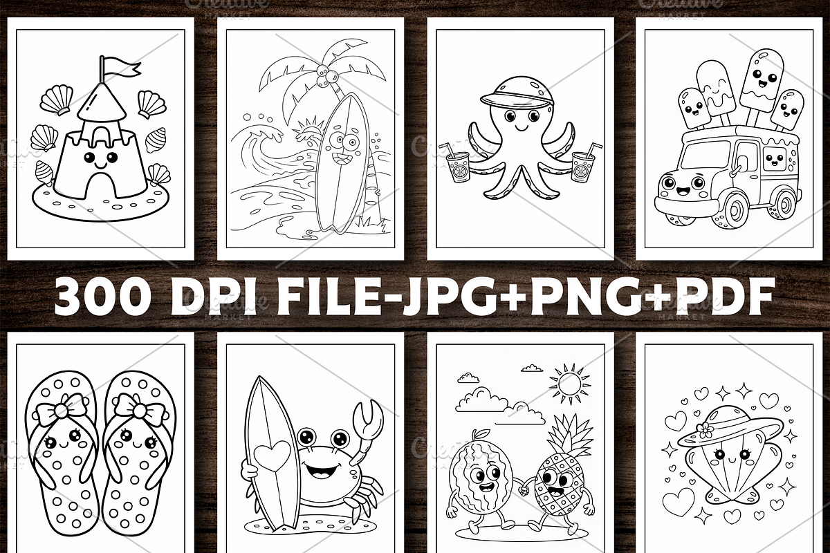Cute Summer Coloring Pages For Kids, a Seasonal Illustration by Design Station (Photo 4 of 5)