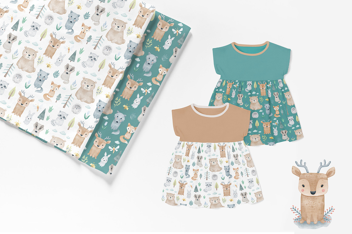 Woodland friends. Kids patterns set, an Animal Illustration by tetiartline (Photo 10 of 11)