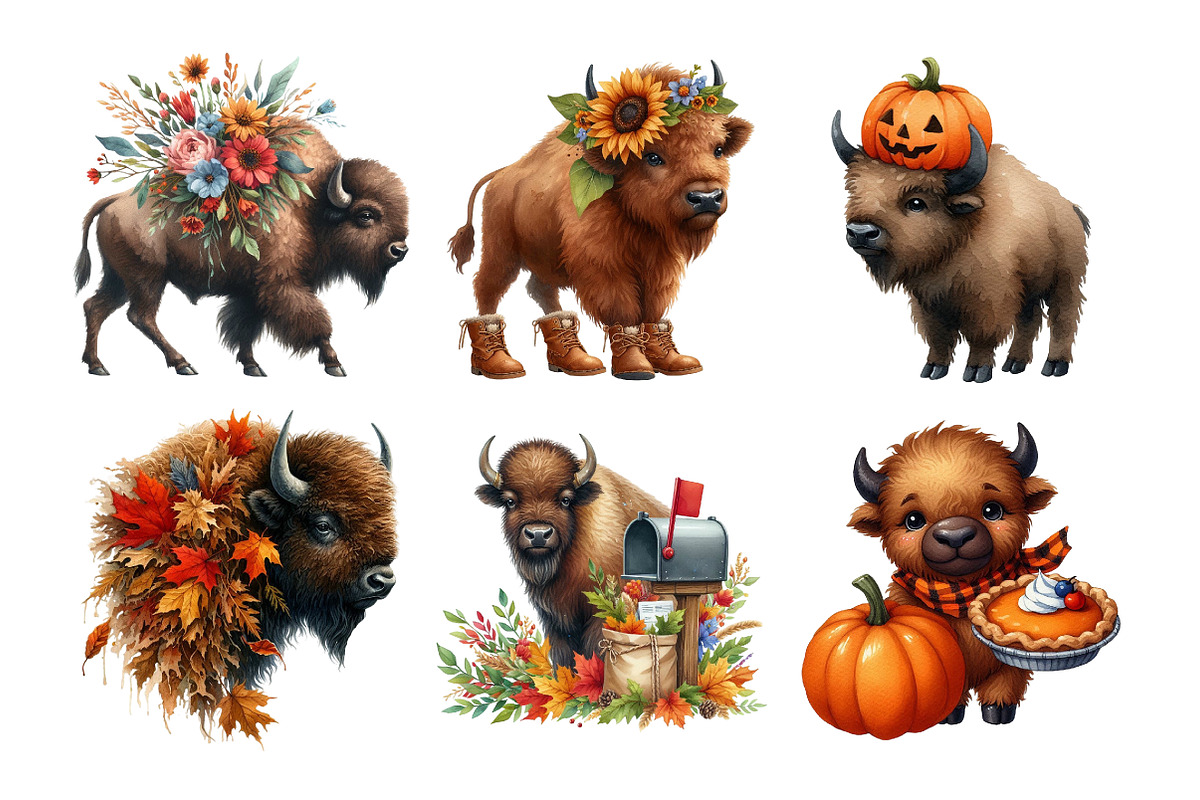 Watercolor Autumn Bison Clipart Bund, an Illustration by Daily.Designs (Photo 3 of 5)
