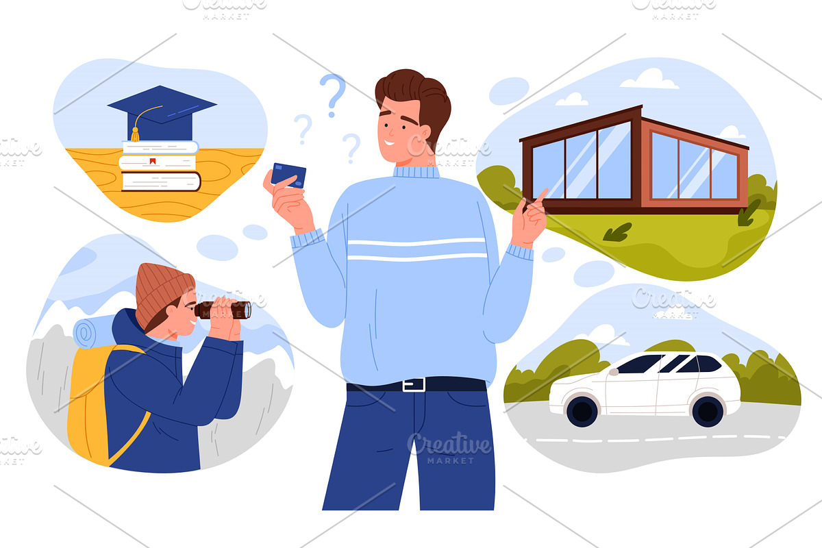 Future investment choice, financial, a Person Illustration by Flashvector