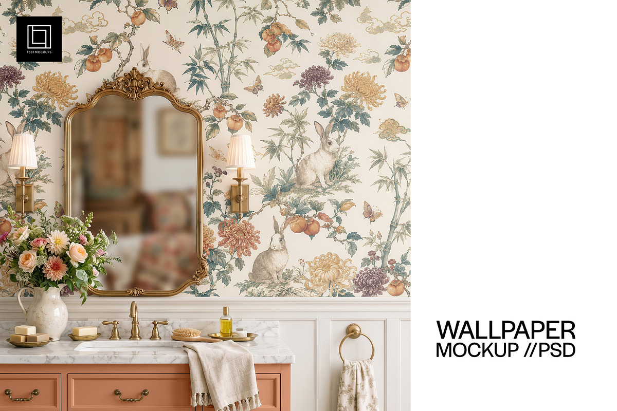 Vintage Bathroom Wallpaper Mockup, a Household Mockup by 1001 mockups (Photo 1 of 15)
