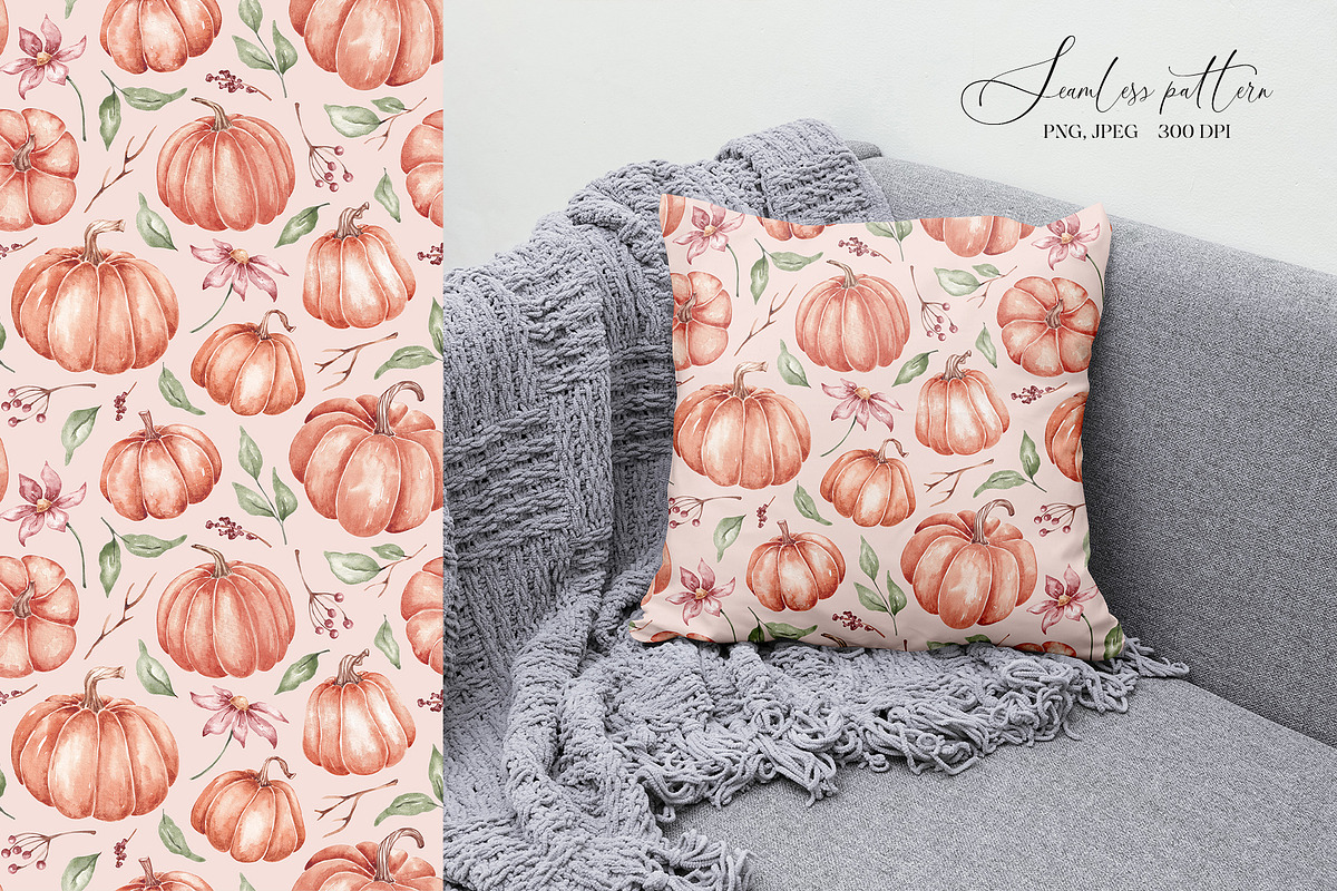 Watercolor pumpkins seamless pattern, a Pattern Graphic by SirenaArt (Photo 12 of 13)
