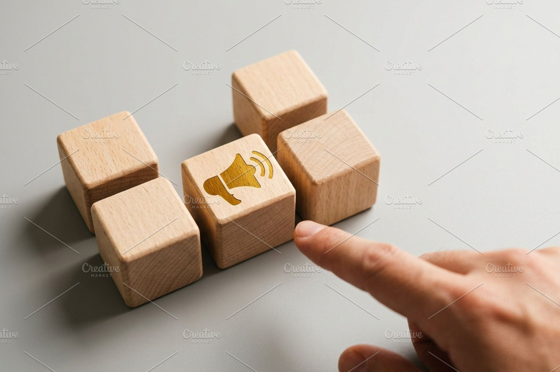 Wooden Block with Gold Megaphone, a Business Photo by thepslr