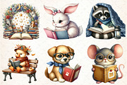 Animals Reading Books Clipart, an Illustration by DreamCafeArt (Thumbnail 2 of 7)