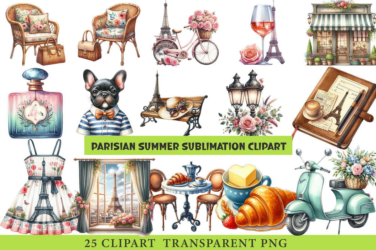 Parisian Summer Sublimation Clipart, an Illustration by cherrydesign (Photo 3 of 3)
