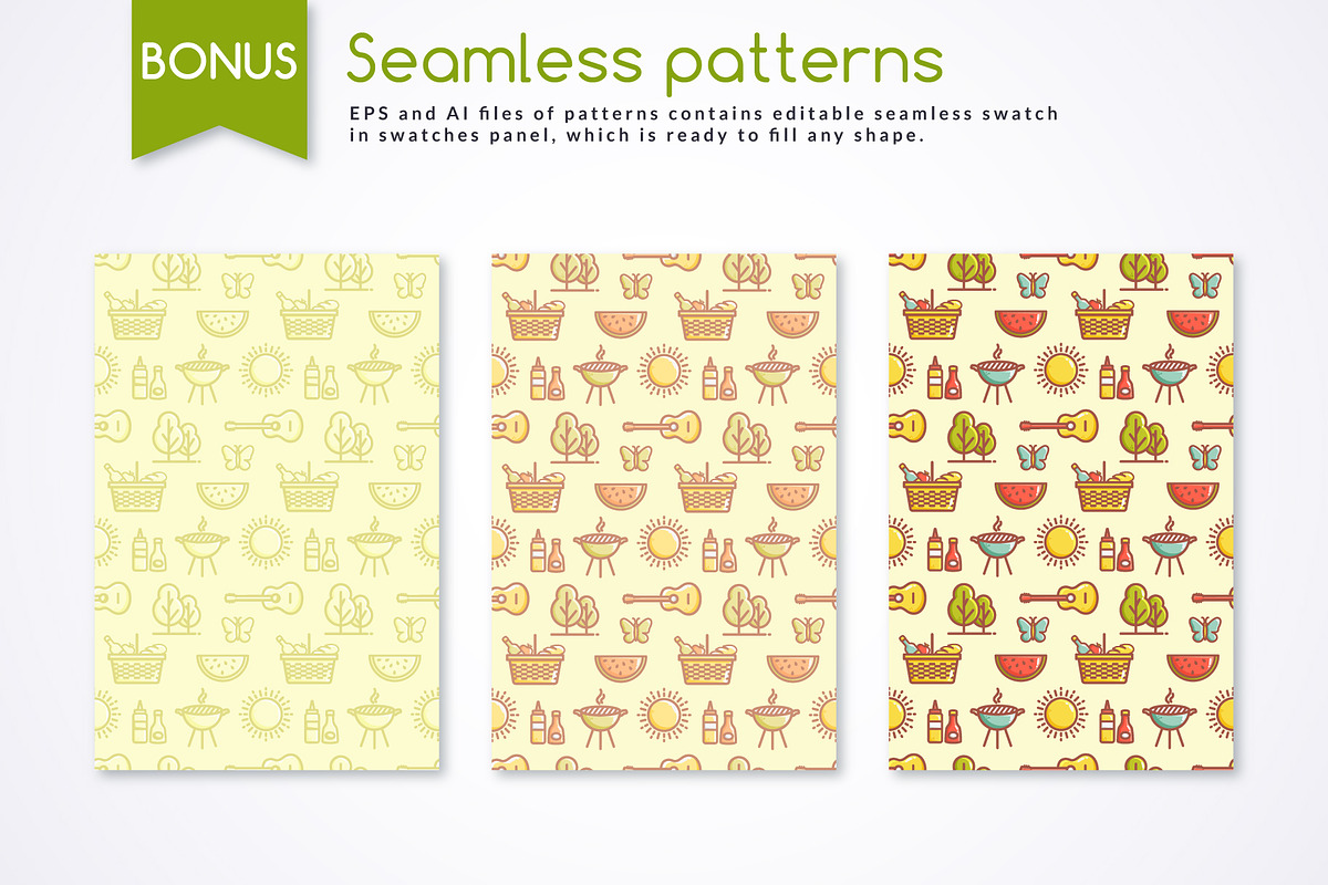 Picnic and BBQ icons + Patterns, an Outline Icon by JuliaMalinovskaya (Photo 3 of 4)