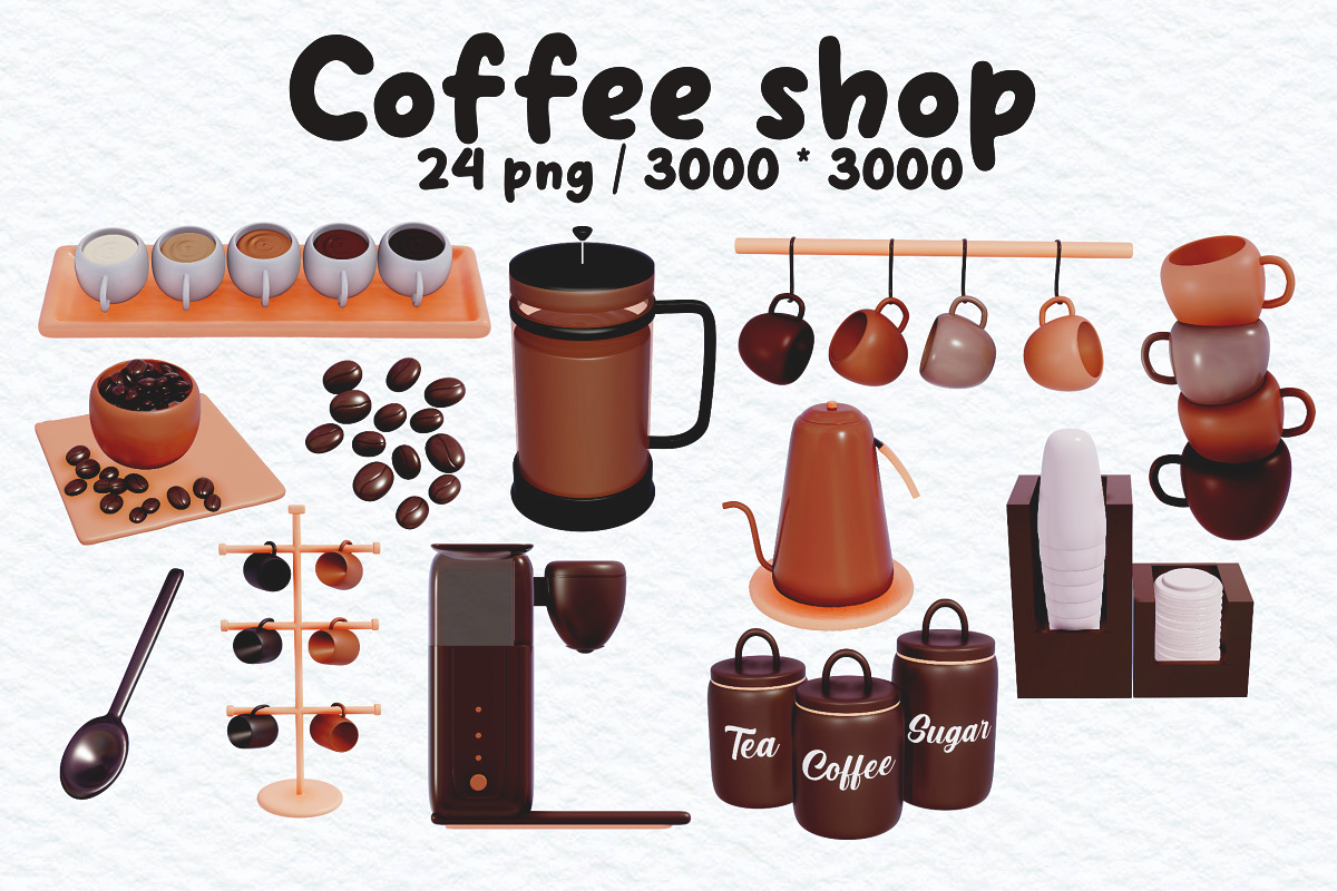 3d Coffee shop set illustration, a Decorative Illustration by Eyestudio (Photo 2 of 3)