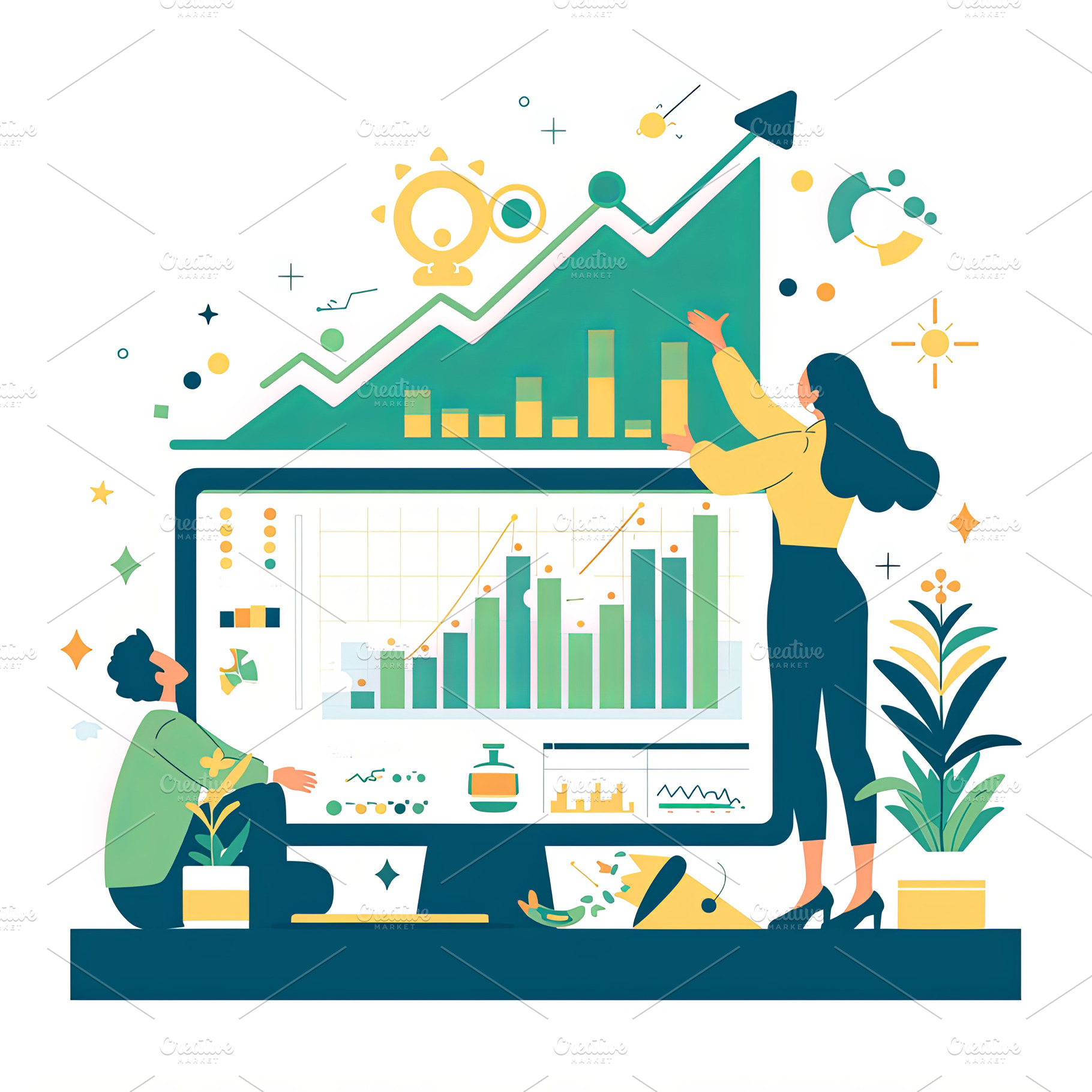 Collaborative business teamwork analyzing data charts with growth and professio, a Photo by AS photostudio