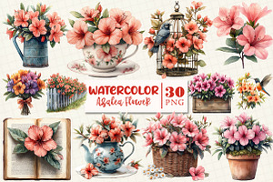 Spring Azalea Flower Clipart, a Work Illustration by OK Design