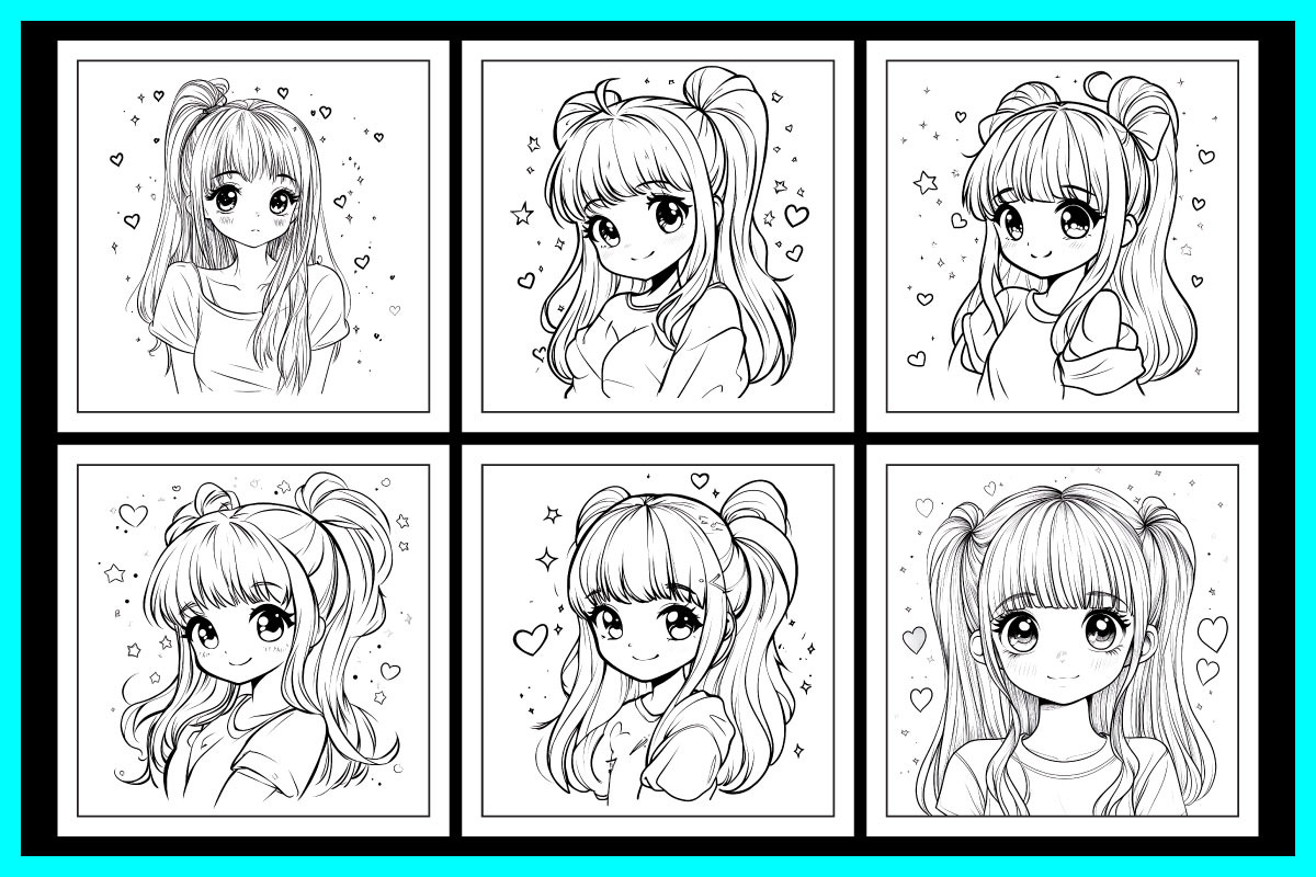 Valentine Anime Coloring Pages, a Person Illustration by protabsorkar11 (Photo 2 of 7)
