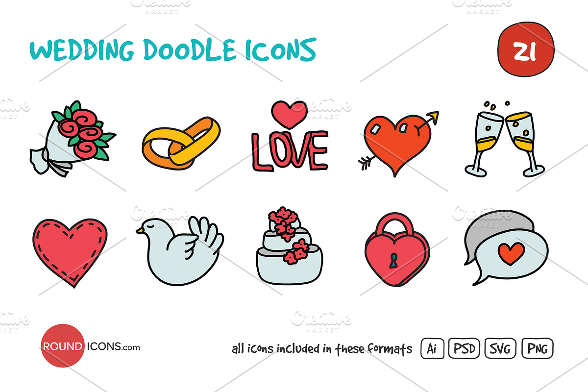 Wedding Doodle Icons Set