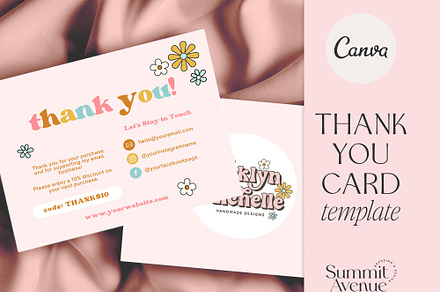 Retro Flower Thank You Card Canva, a Business Card Template by Summit Avenue