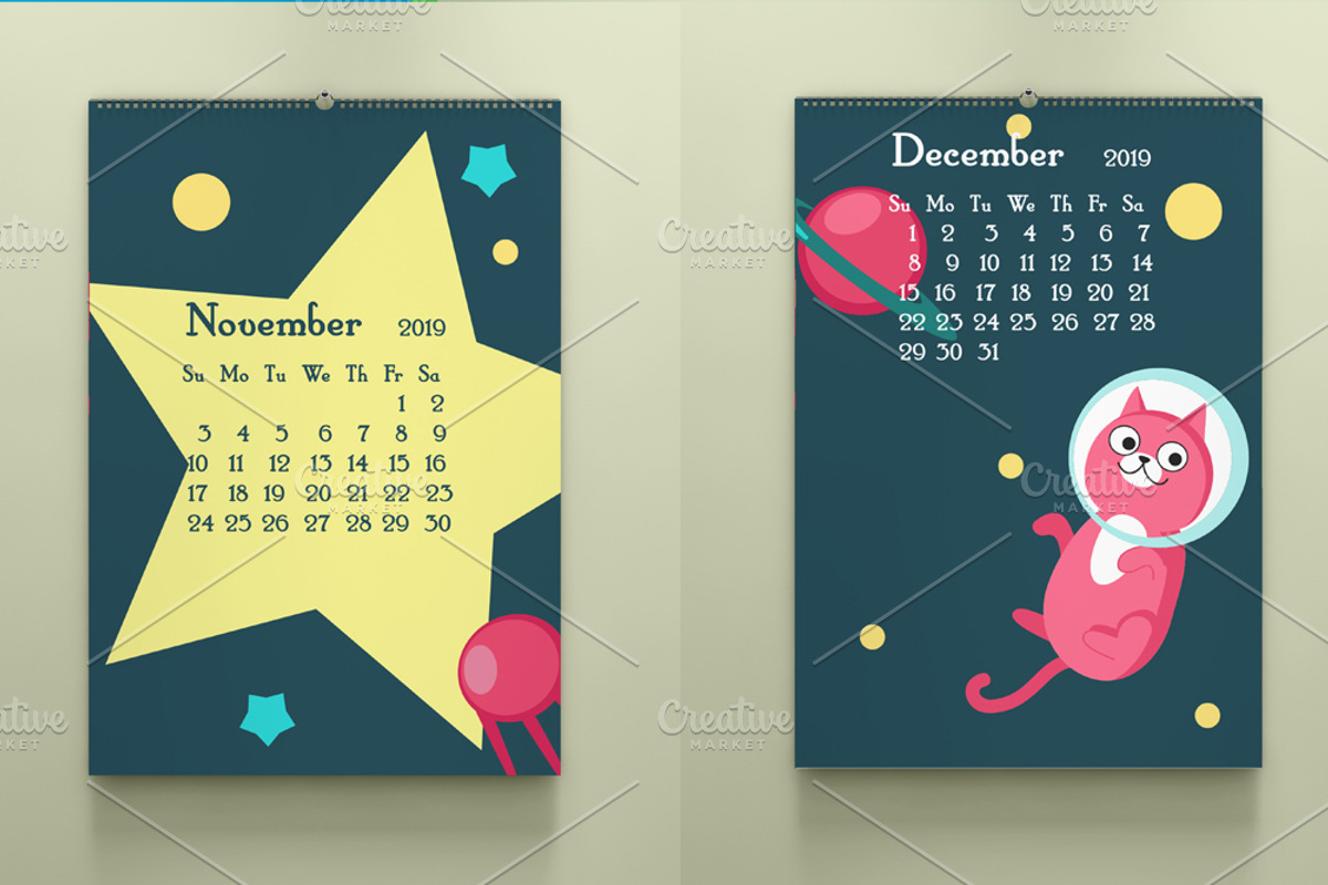 Space calendar animal austronauts, a Stationery Template by SiberianArt (Photo 7 of 8)