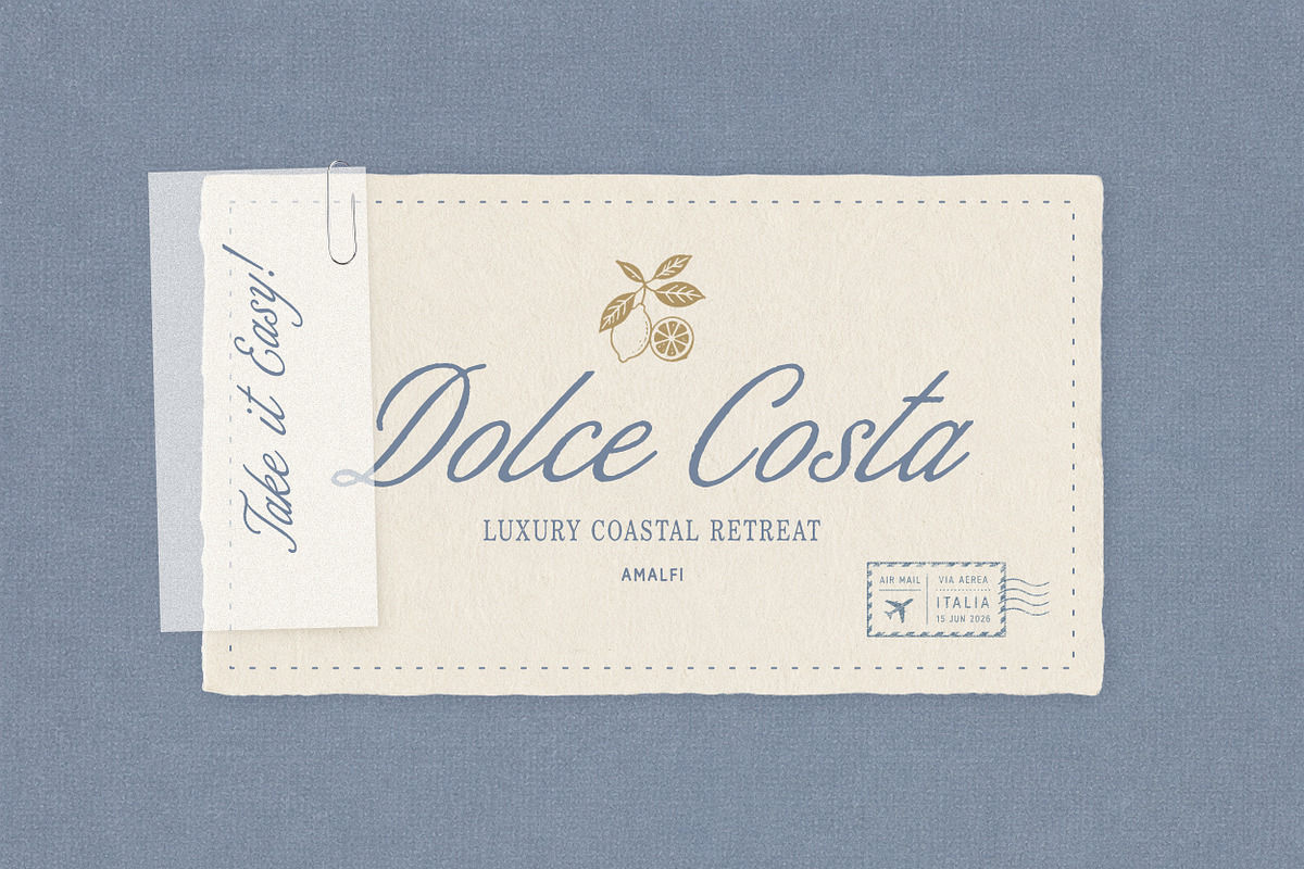 Riviera Blue - Font Trio, a Script Font by Davide Bassu (Photo 2 of 11)