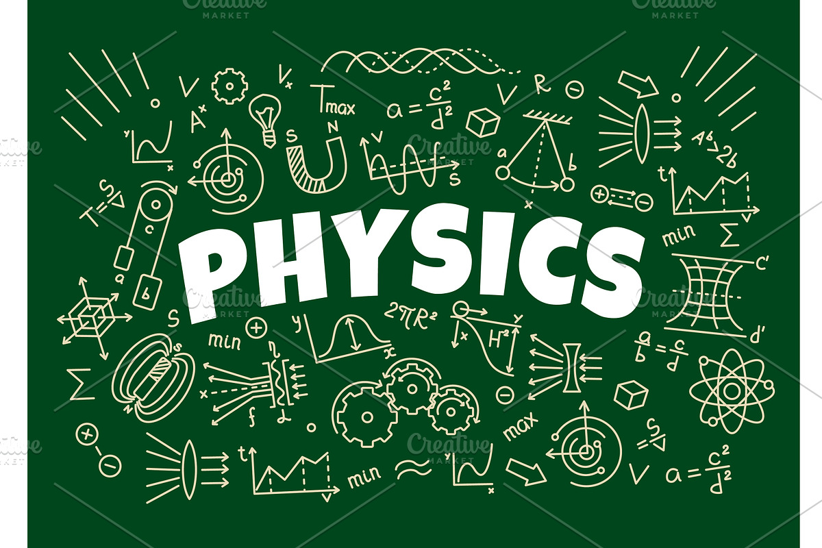 Physics formulas on school board, an Education Illustration by Buch&Bee