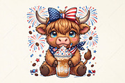 Patriotic Highland Cow PNG, a Seasonal Illustration by Canvas Craft (Thumbnail 1 of 6)