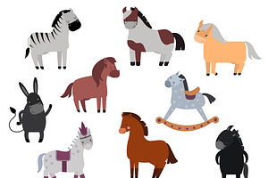 Smiling Cartoon Horses Vector Set