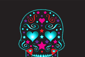 Skull With Heart Eyes Neon Color