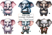 Watercolor Funny Grumpy Elephant PNG, an Illustration by CraftArtStudio (Thumbnail 1 of 5)