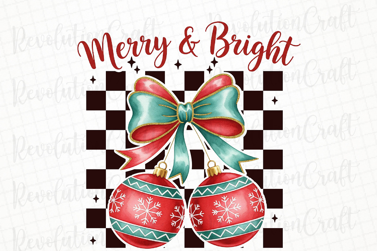 Retro Christmas Ornaments Bow PNG, an Illustration by OK Design (Photo 1 of 4)