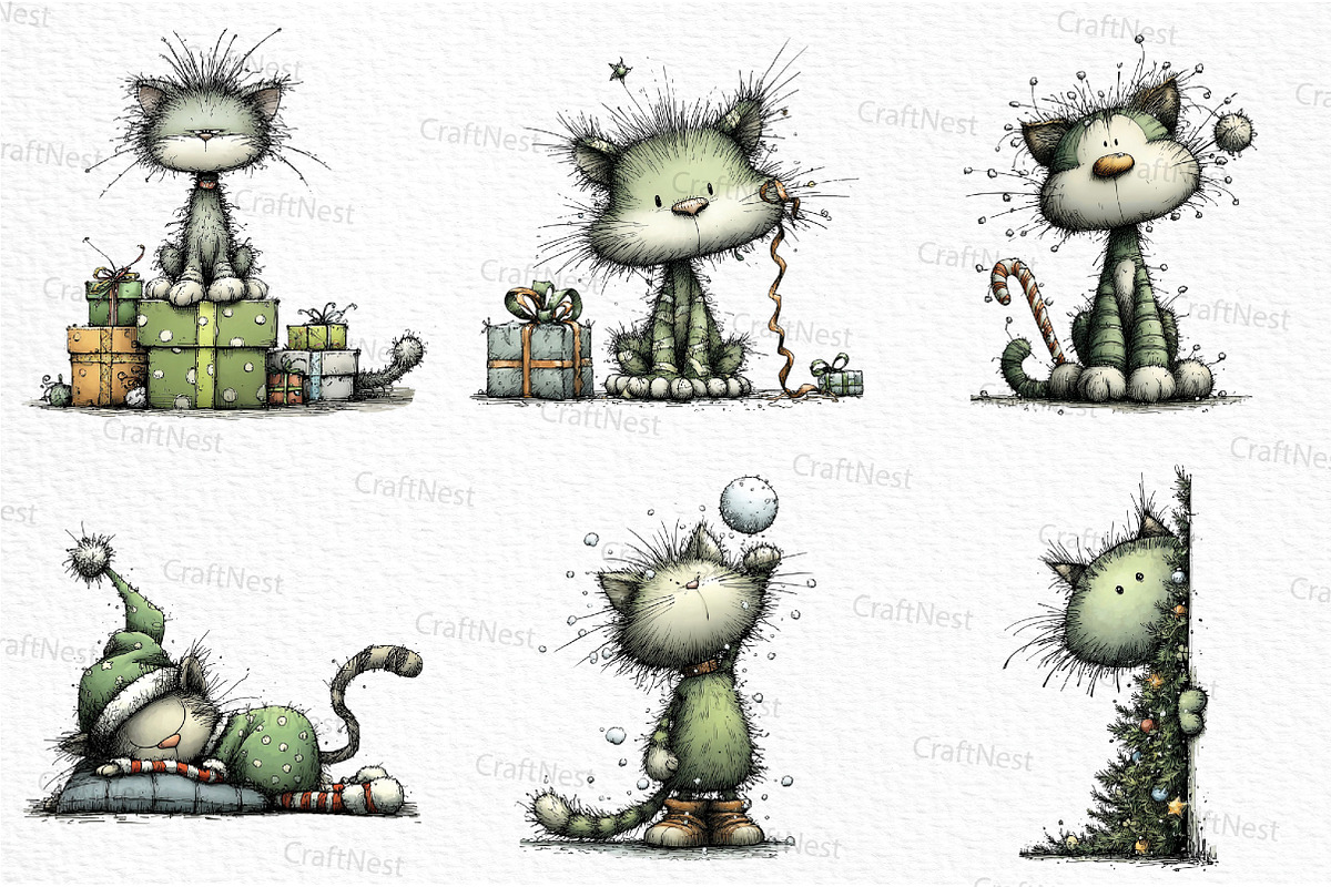 Whimsical Christmas Cats Clipart, an Illustration by Craft Nest (Photo 6 of 6)