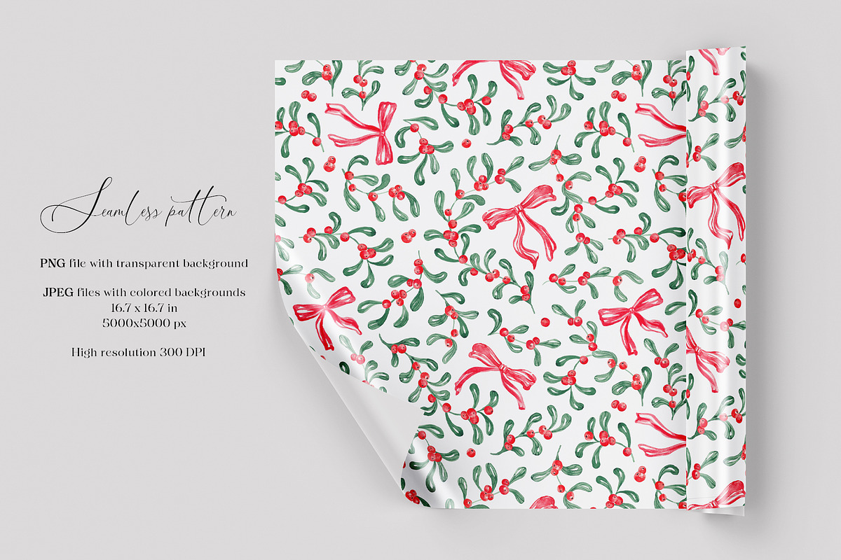 Christmas Mistletoe Seamless Pattern, a Pattern Graphic by SirenaArt (Photo 3 of 16)
