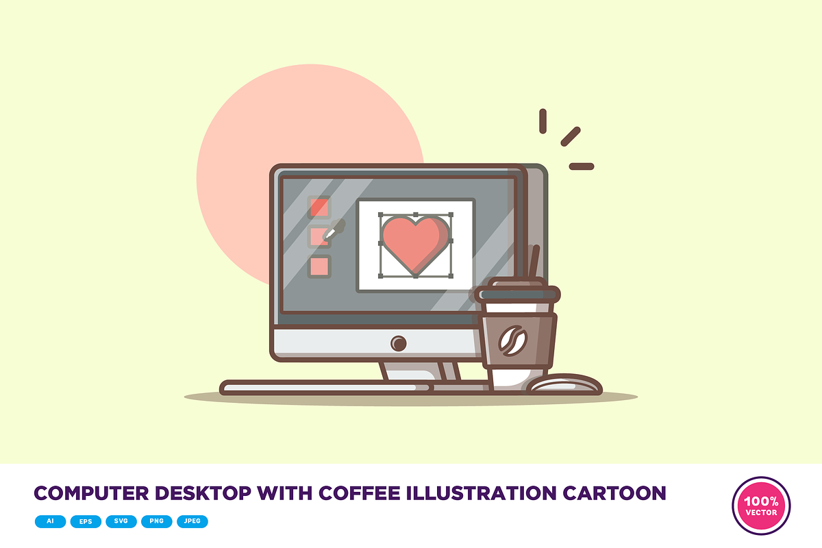 Computer Desktop With Coffee Cartoon, a Food Illustration by Catalyst Labs
