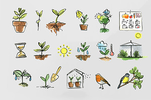 Garden Watercolor Sketches Icons