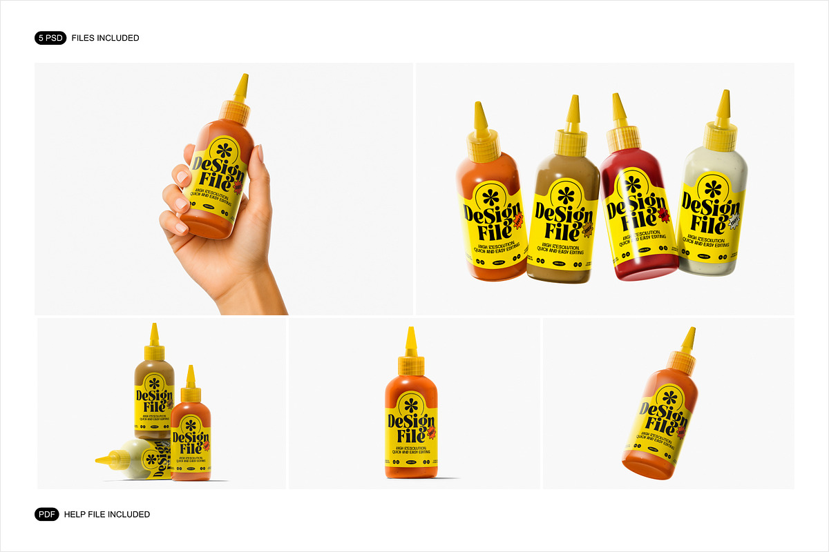 Sauce Bottle Mockup Set, a Packaging Mockup by Renderteam (Photo 2 of 12)