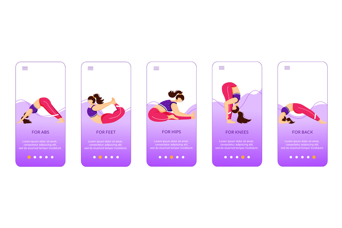Yoga exercises mobile app screen, an App Template by IMG visuals characters
