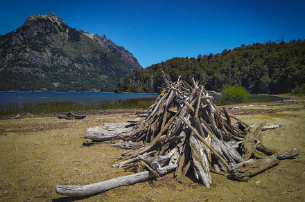 Empty landscape beach surrounded by forest, bariloche, rio negro, a Nature Photo by DanFLCreativo