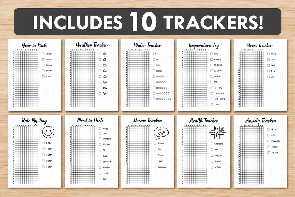 Yearly Trackers Bundle, a Stationery Template by DreamyOverlay (Photo 2 of 9)