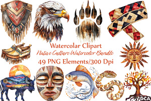 Native Culture Watercolor Clipart, an Illustration by DreamCafeArt