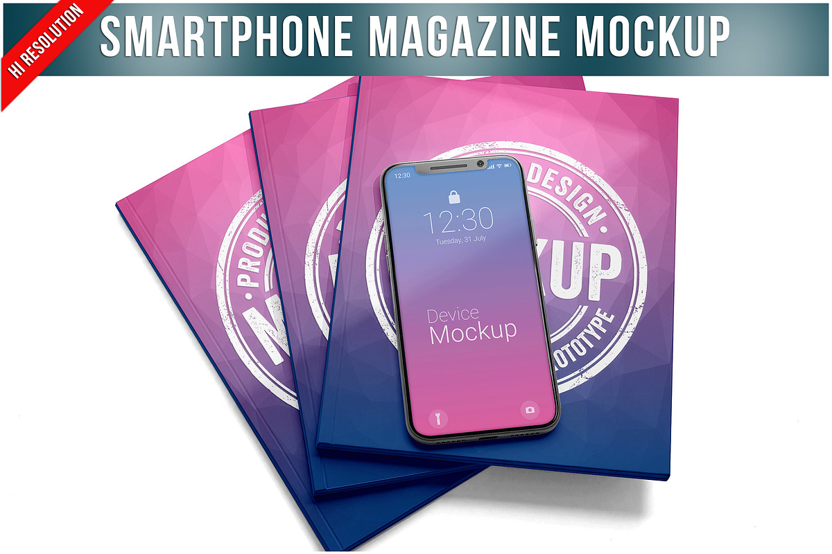Smartphone And Magazine Stack PSD, a Device Mockup by Bruno's Shop (Photo 1 of 3)