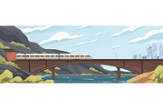 Railway bridge with train landscape, a Transportation Illustration by Good Studio (Thumbnail 1 of 3)