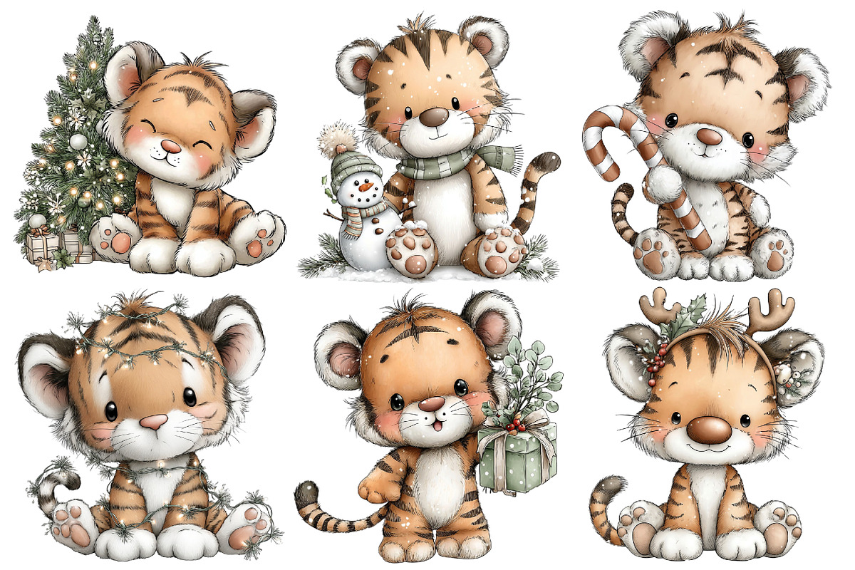 Whimsical Christmas Tiger Clipart, an Illustration by Pixels.Craft (Photo 6 of 6)