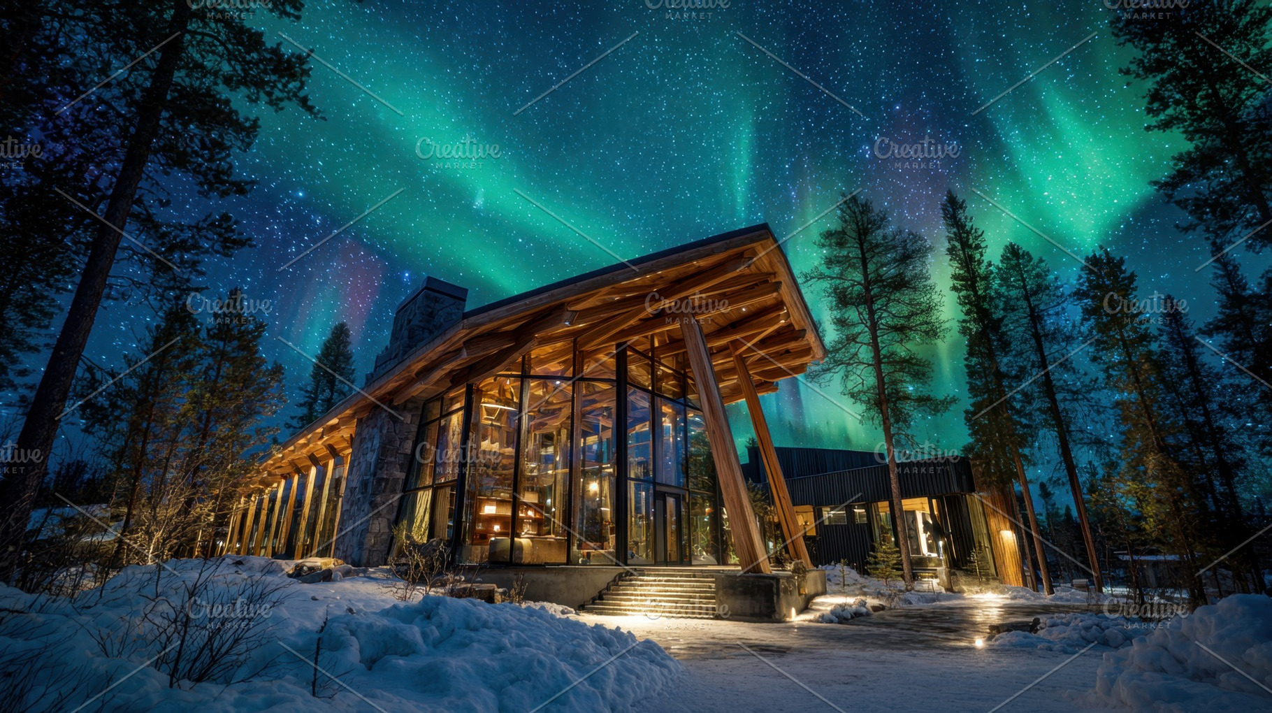 Stunning auroras above cabin, a Photo by Beautiful things